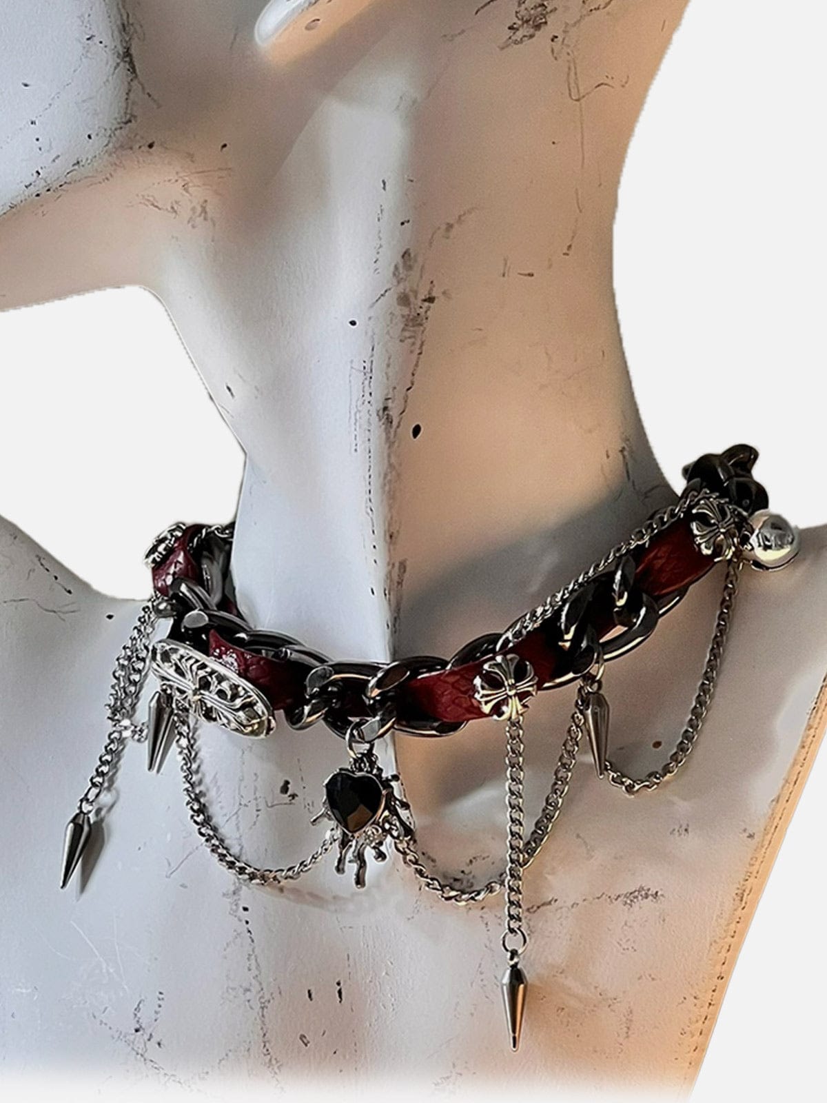 NEV Studded Metal Leather Necklace