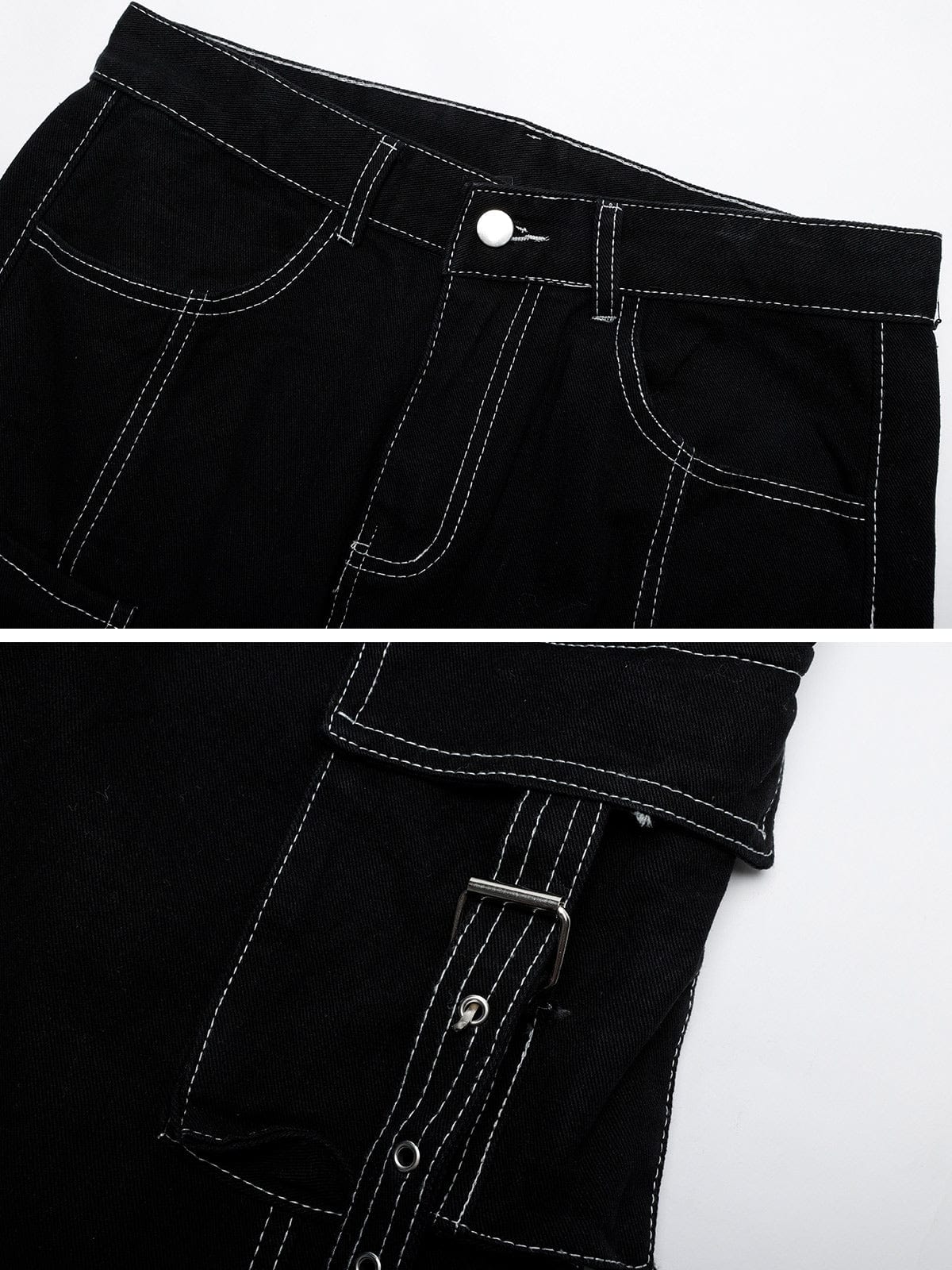 NEV Double Stitch Waistbelt Buckle-Adorned Jeans