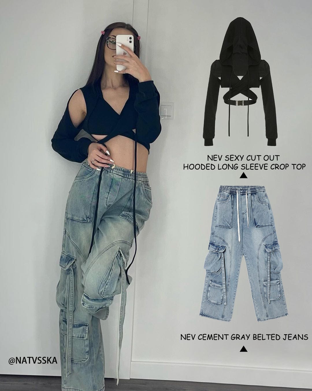 NEV Cement Gray Belted Jeans