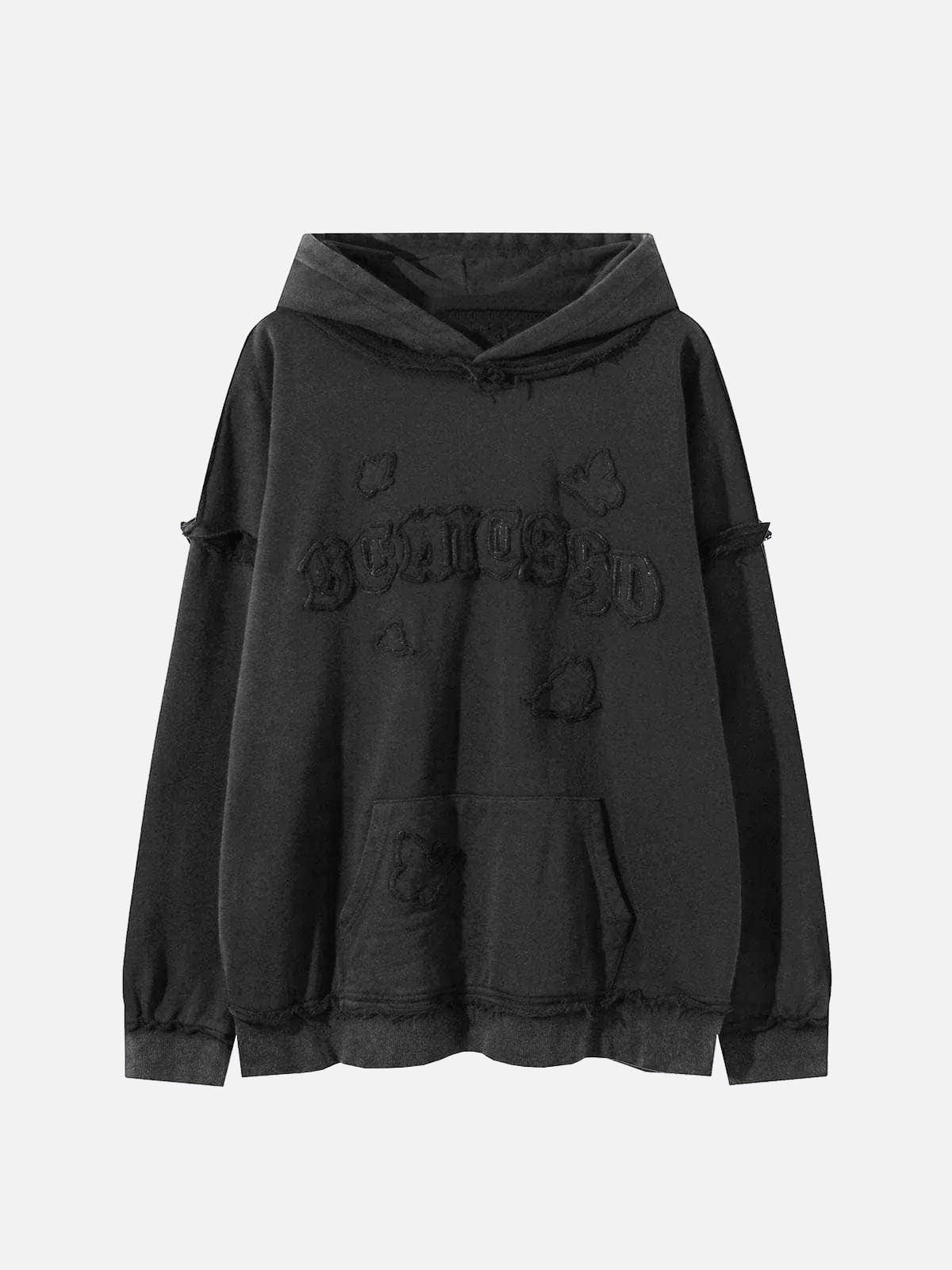 NEV Distressed Applique Embroidery Hoodie