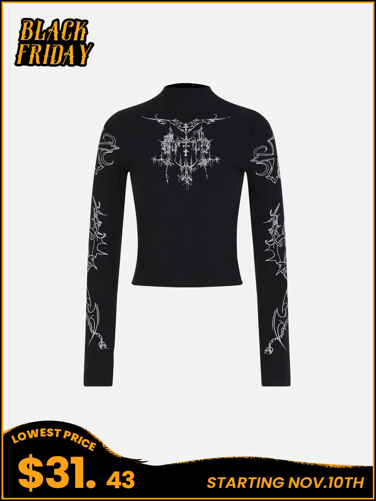 NEV Gothic Print Long Sleeve Tee