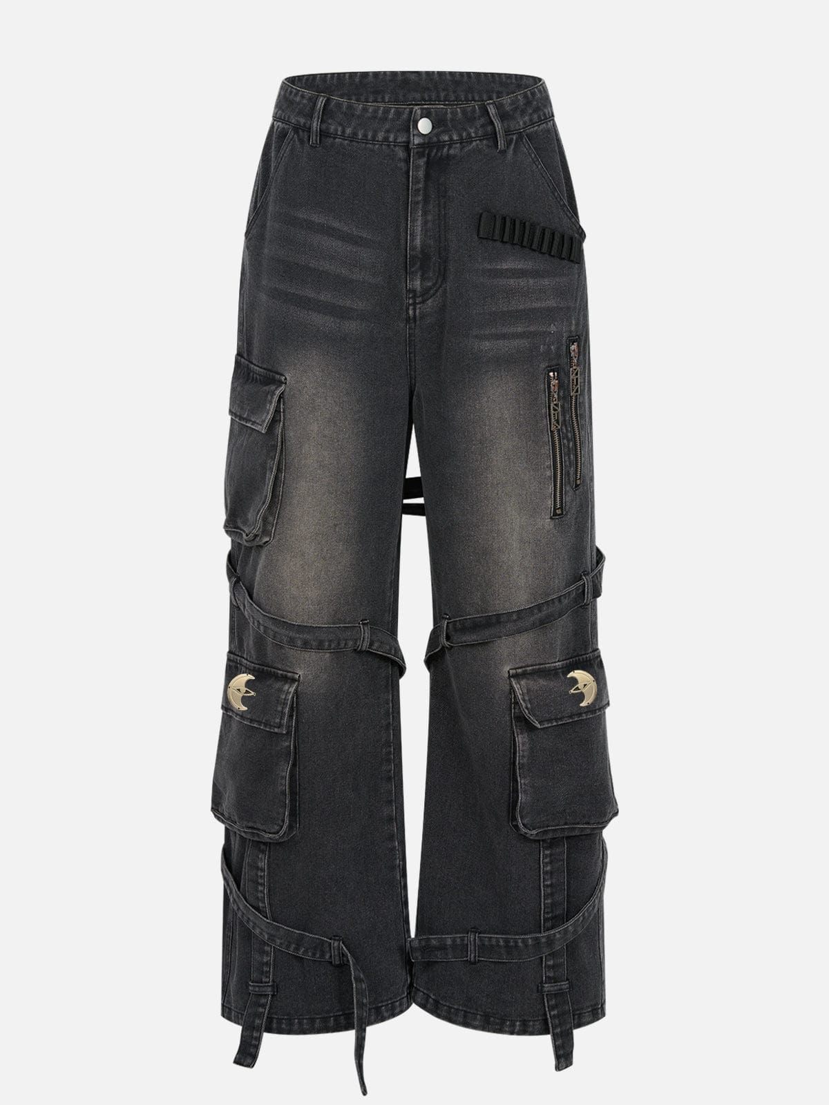 [Eye Of Moon] NEV Detachable Strap Washed Jeans