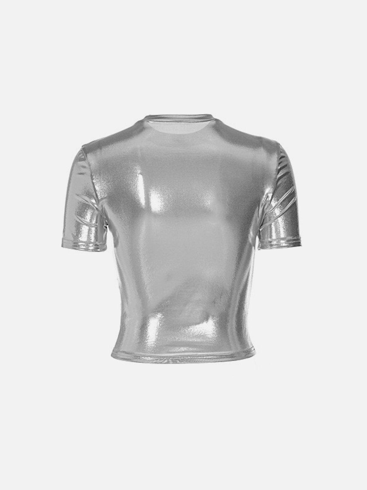 NEV Silver Round Neck Mercerization Crop Top