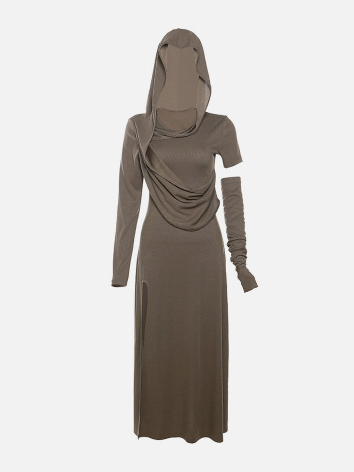 NEV Hooded Long Sleeve Slit Dress