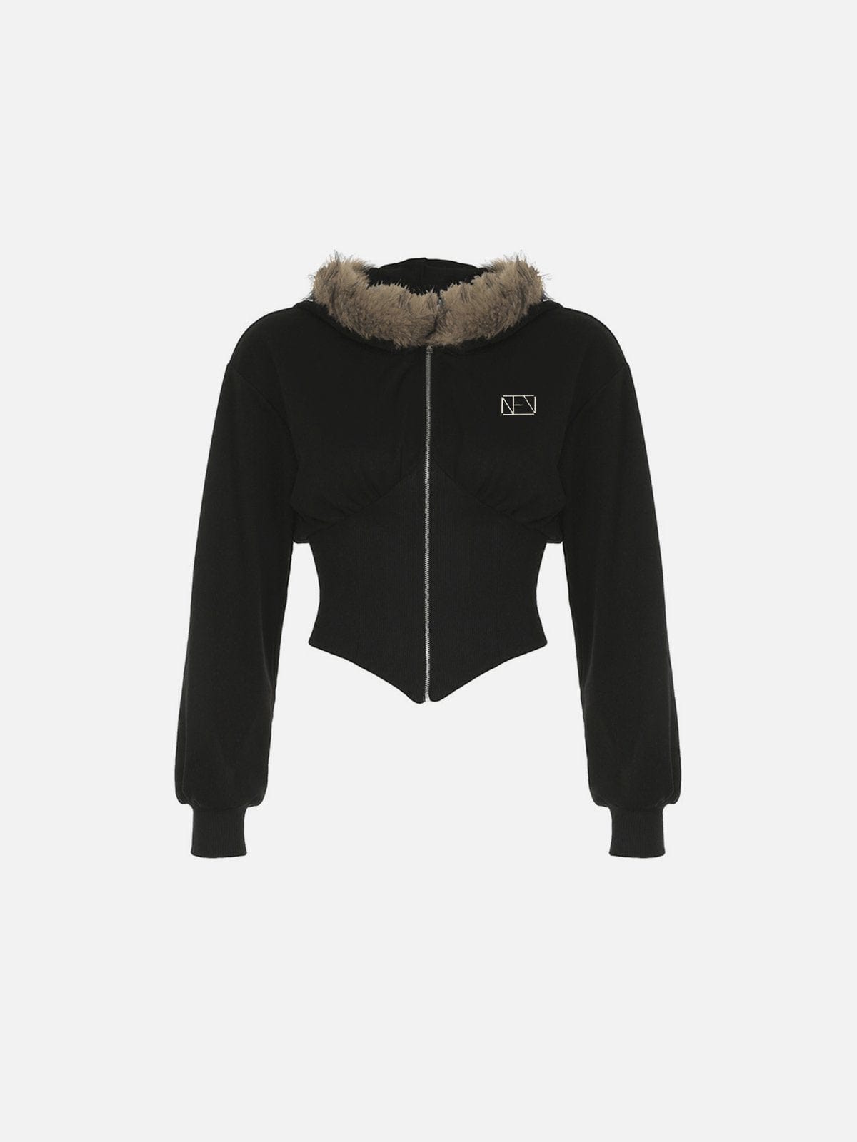 NEV Plush Patchwork Cropped Hoodie