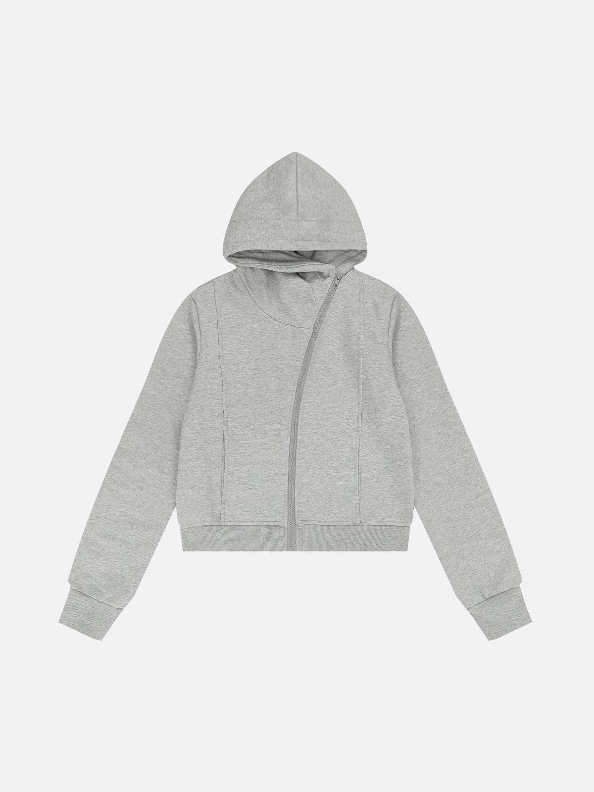 NEV Cropped Slant Zip Up Hoodie