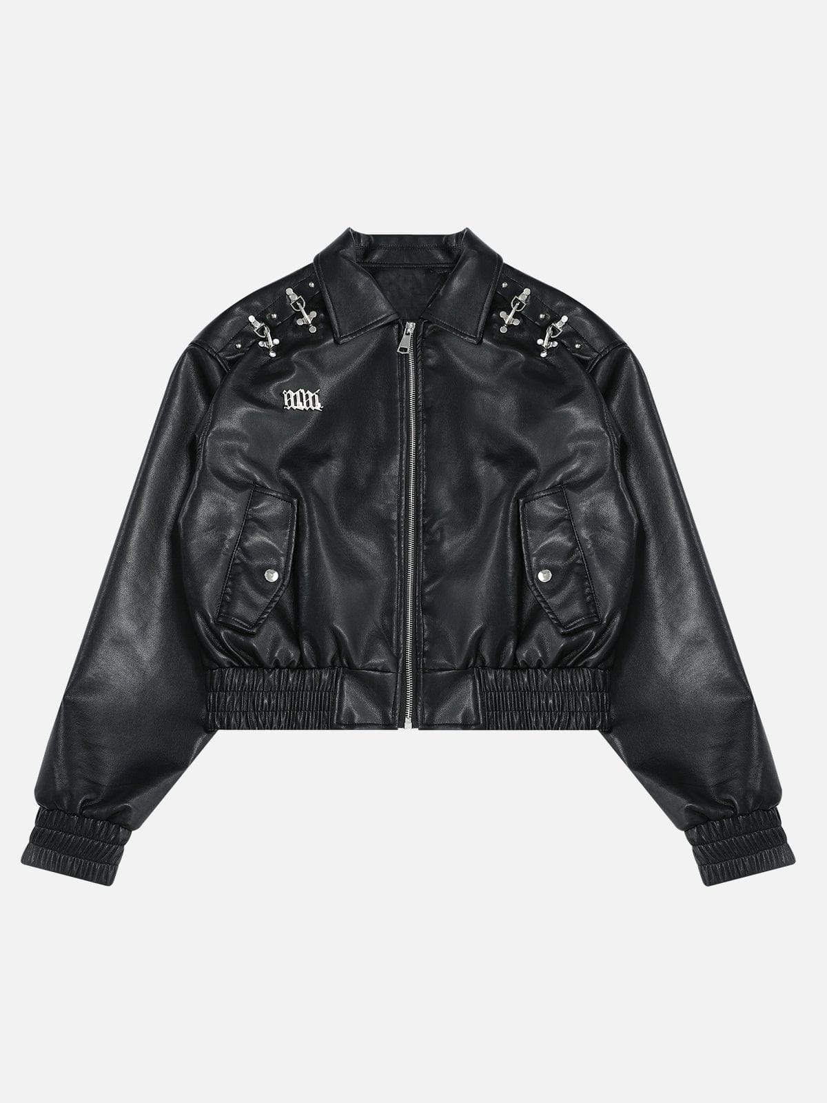 NEV Metal Button Embroidered Faux Leather Jacket