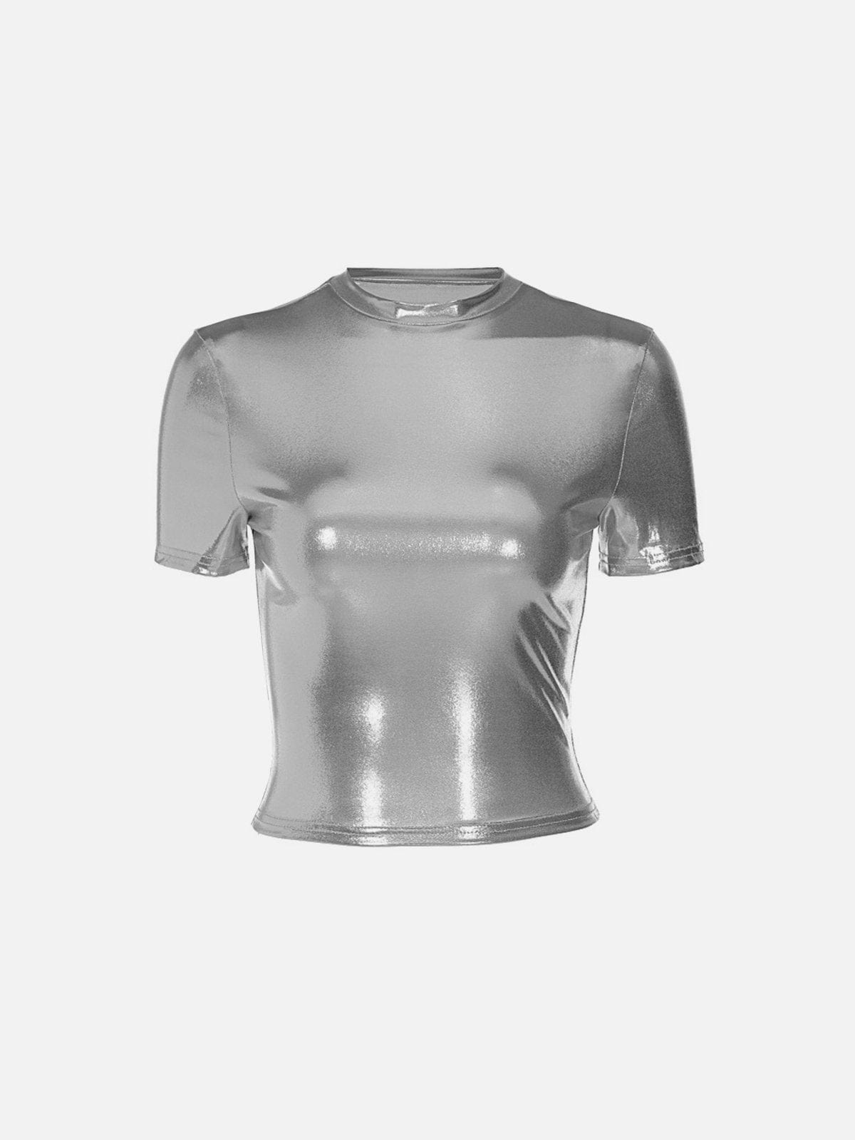 NEV Silver Round Neck Mercerization Crop Top