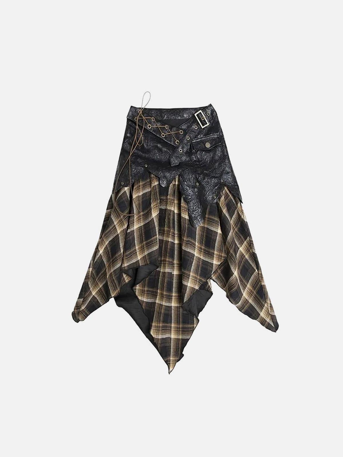 NEV Faux Leather Plaid Patchwork Skirts