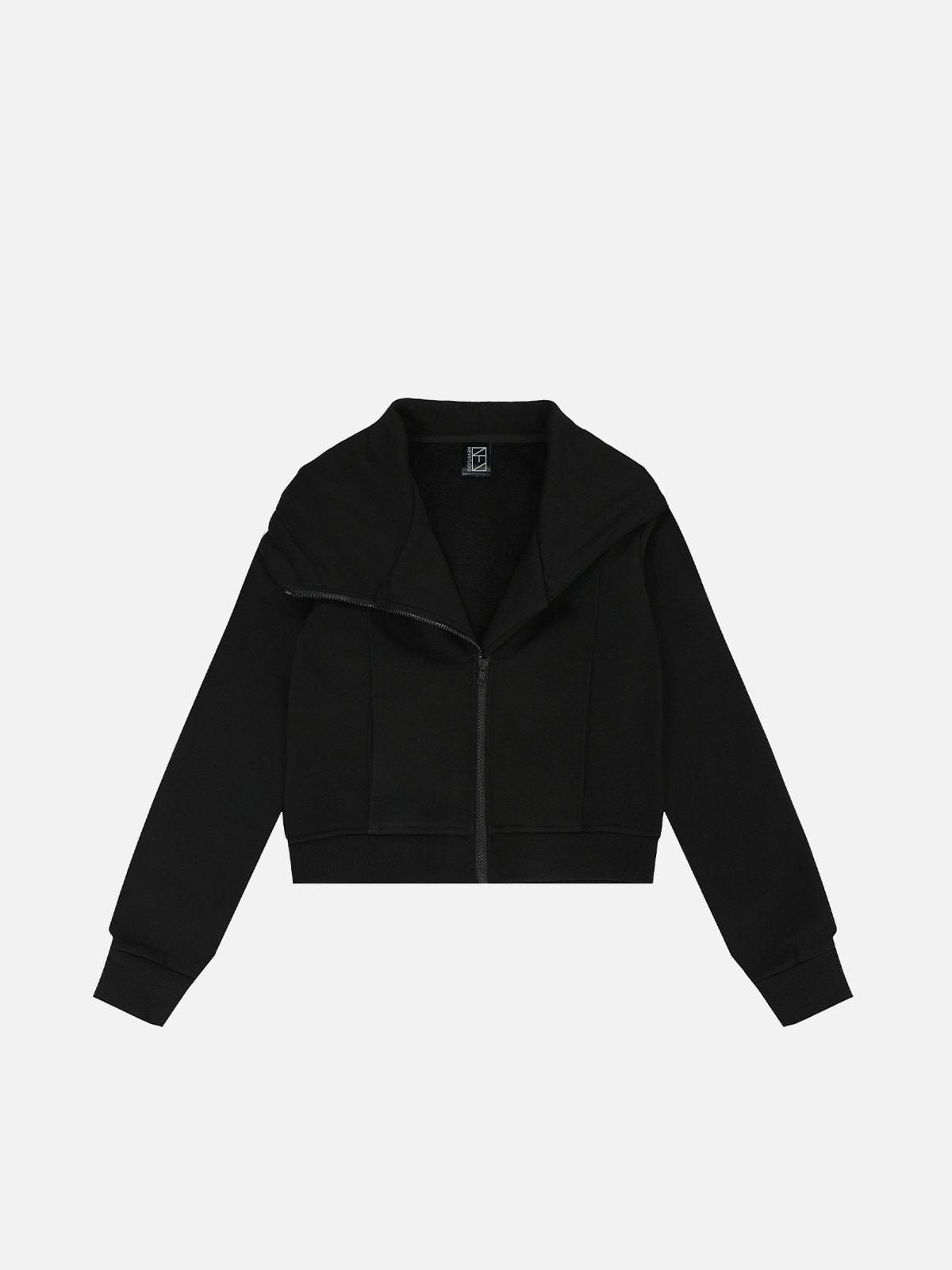 NEV Cropped Slant Zip Up Hoodie