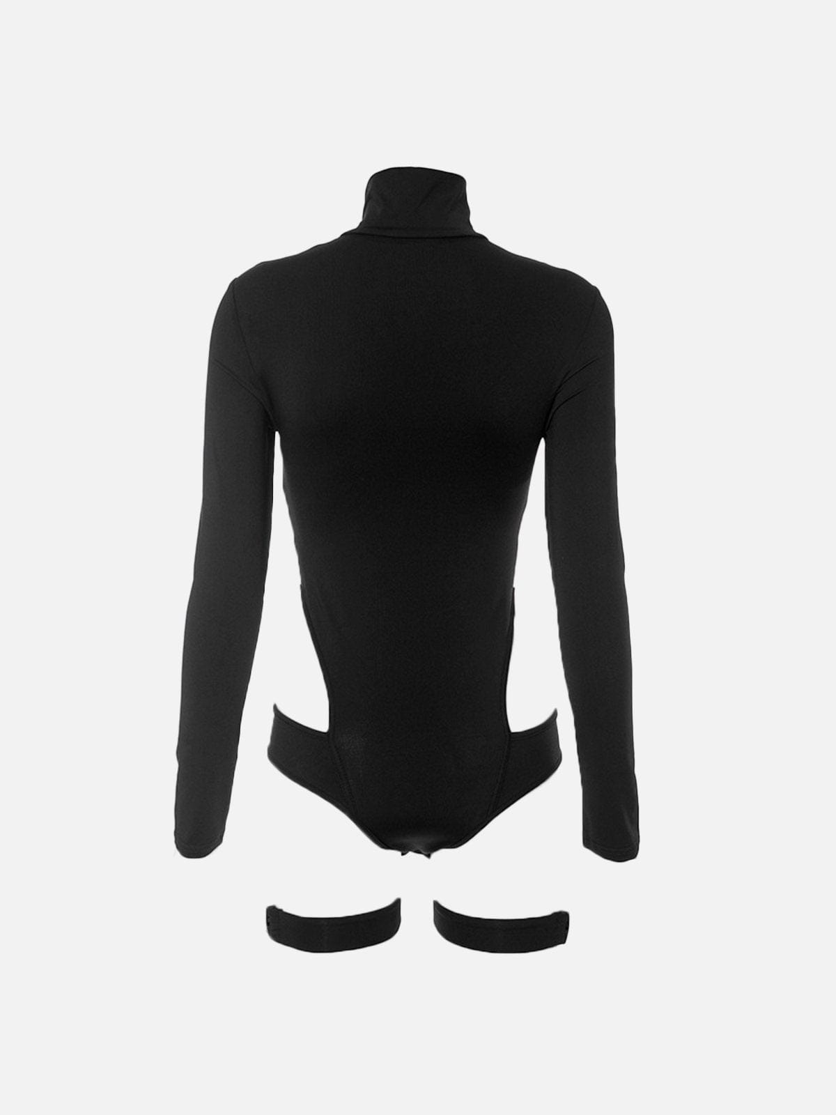 NEV Cutout Turtleneck Zipper Button Bodysuit