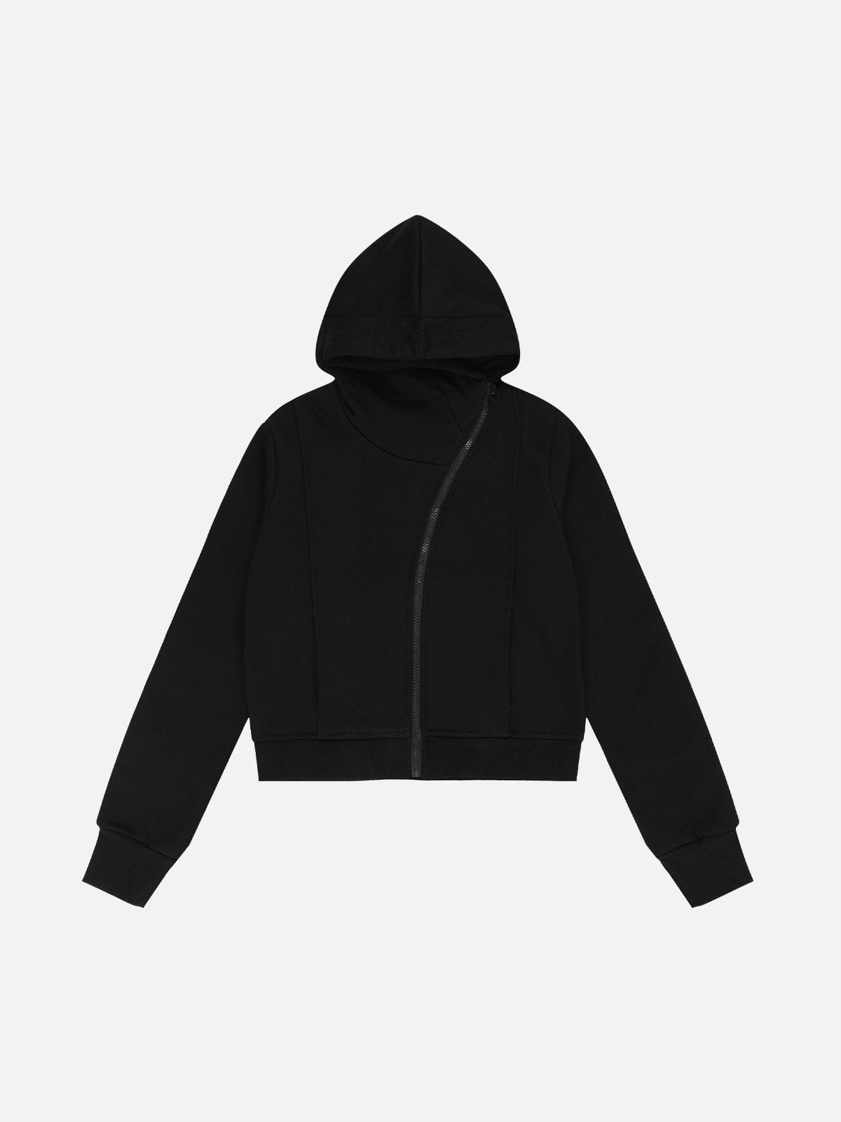 NEV Cropped Slant Zip Up Hoodie