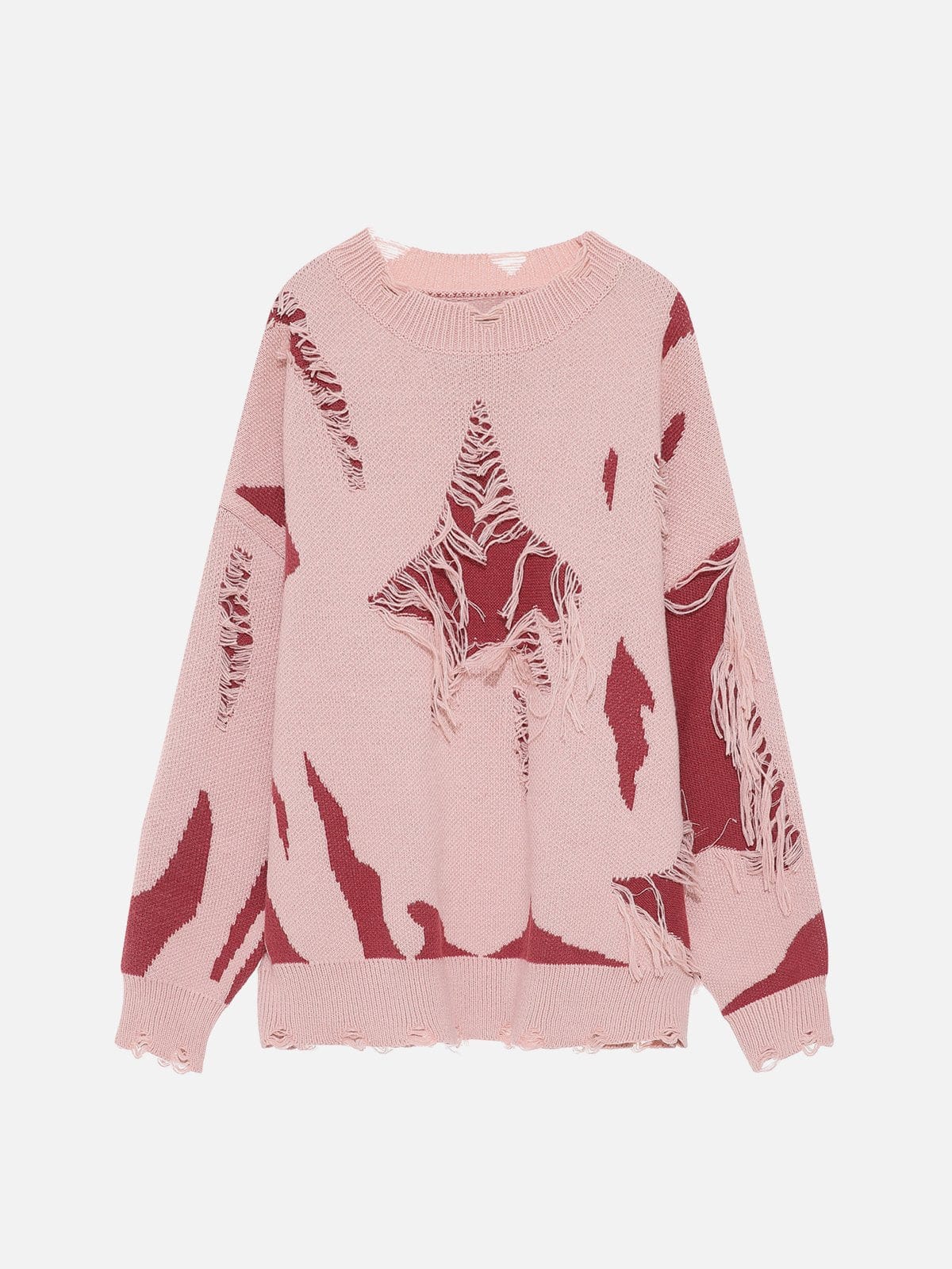 NEV Distressed Star Pattern Tassel Sweater