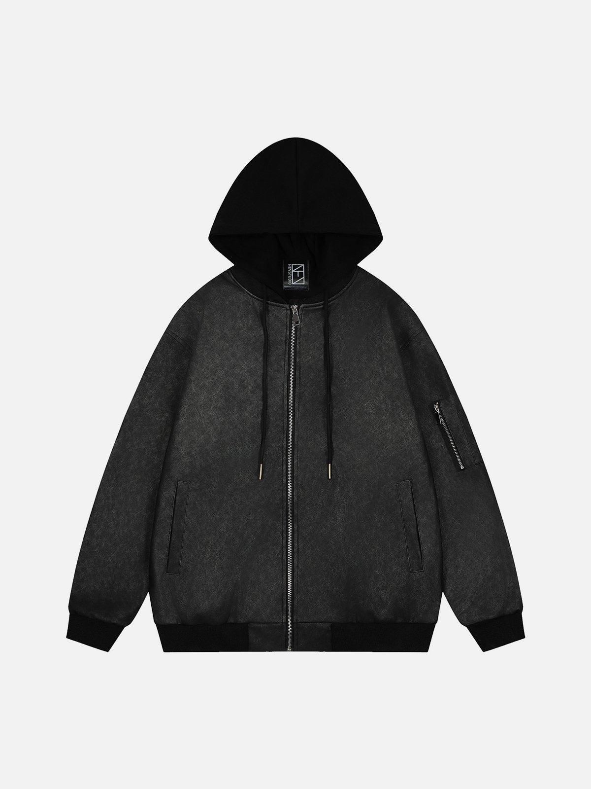 NEV Faux Leather Patchwork Hoodie