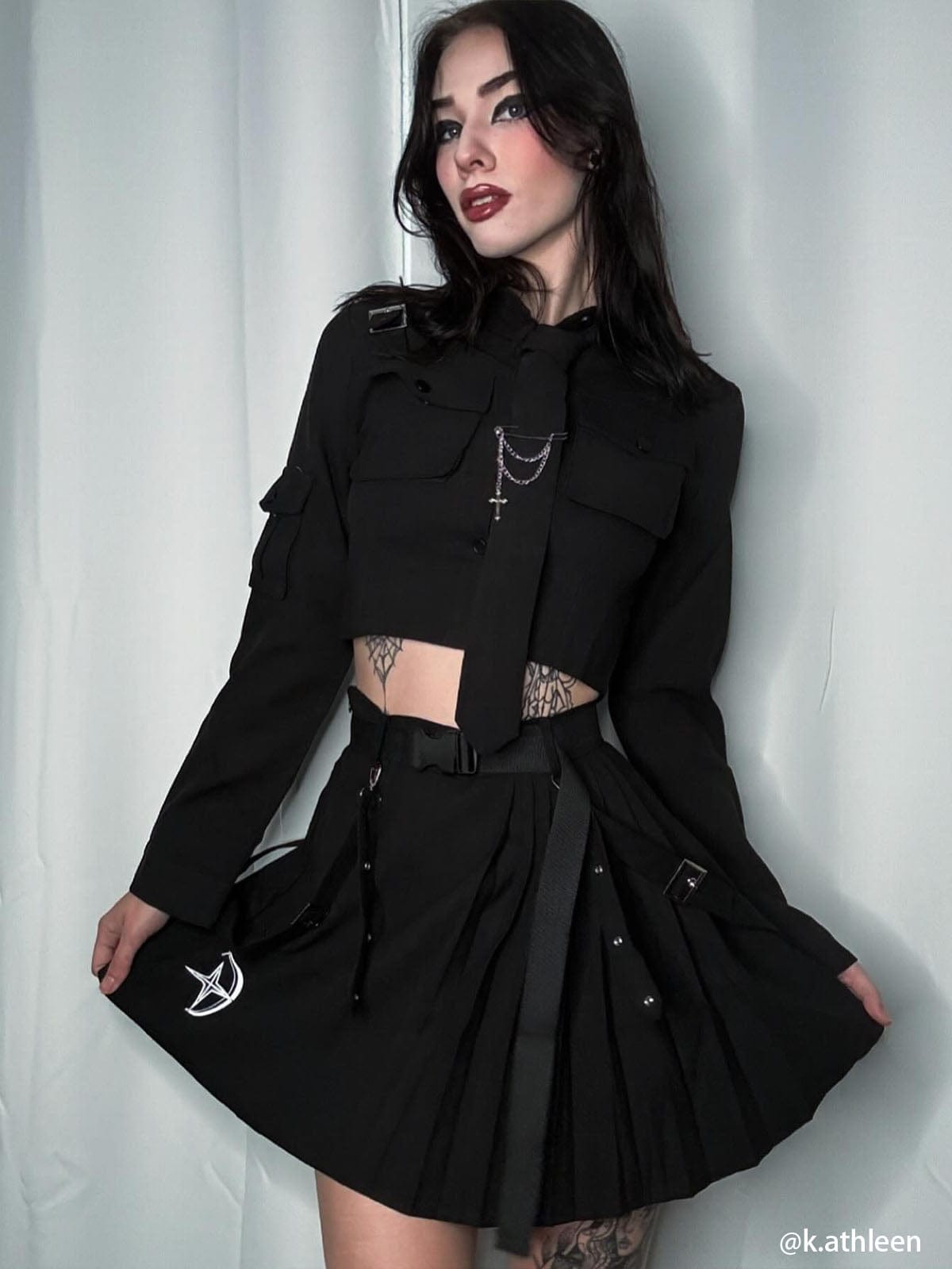 NEV Dark Gothic Exposed Waist Skirt Suit
