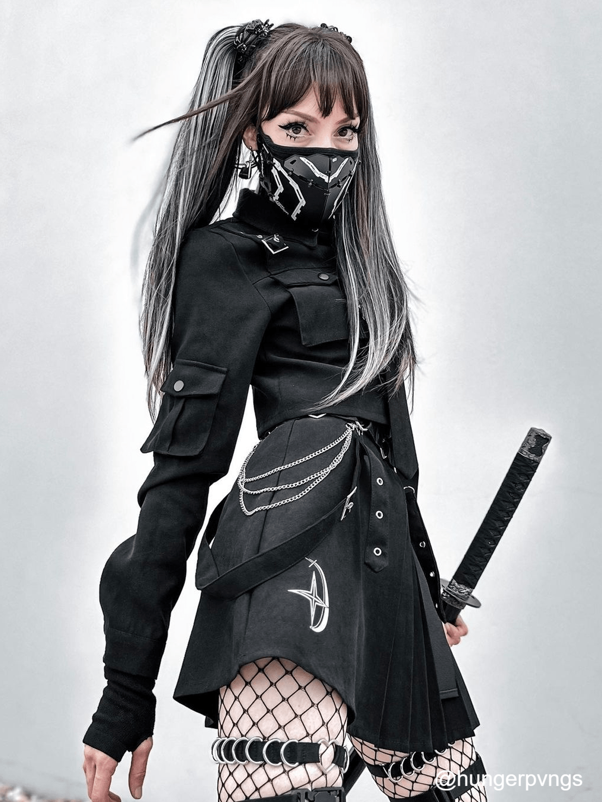 NEV Dark Gothic Exposed Waist Skirt Suit